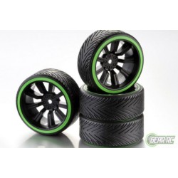 Wheel Set Drift 9-Spoke "Profile A" Rim black/Ring neon green 1:10 (4)