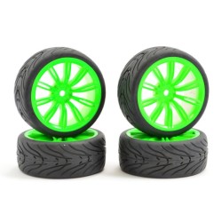 Fastrax 1/10th Street/Tread Tyre 20sp Neon Green Wheel Complete Set of 4