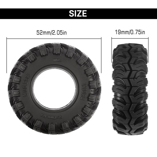 INJORA 1.0 52x19mm Mud Paw M/T Banden 4 stuks INJORA 1.0 52x19mm Mud Paw M/T Banden 4 stuks