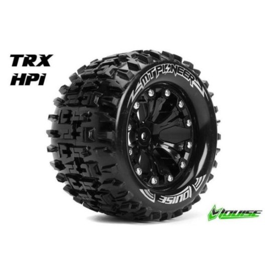 Louise RC MT-PIONEER 1-10 Monster Truck Tire Set Mounted Sport Black 2.8 Rims 0-Offset Hex 12mm