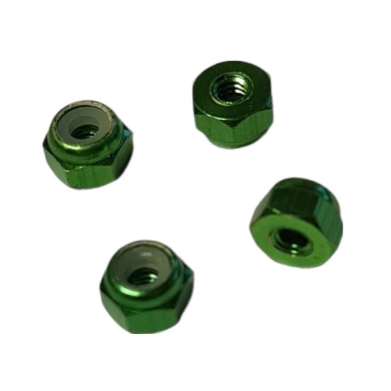 MiniZ 2mm aluminium wielmoeren groen met locknut 4 stuks