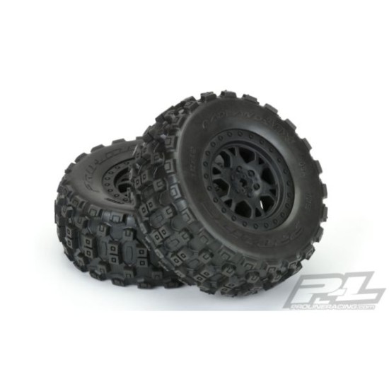 Badlands MX SC 2.2/3.0 M2 (Medium) Tires Mounted on Impulse Black Wheels (2) for