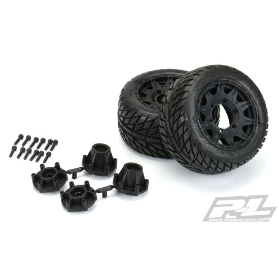 Street Fighter LP 2.8 Street Tires Mounted on Raid Black 6x30 Removable Hex Wheels (2) for Rustler 2wd & 4wd Front and Rear
