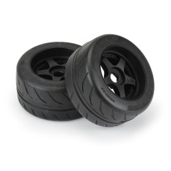 Toyo Proxes R888R 53/107 2.9" S3 (Soft) Street BELTED Tires Mounted on Black 5-Spoke 17mm Wheels (2) for Felony Rear