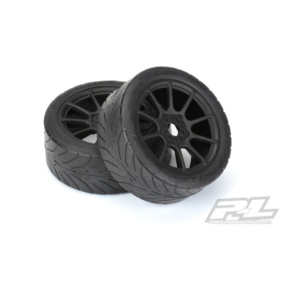 Avenger HP S3 (Soft) Street BELTED 1:8 Buggy Tires Mounted on Mach 10 Black Wheels (2) for Front or Rear