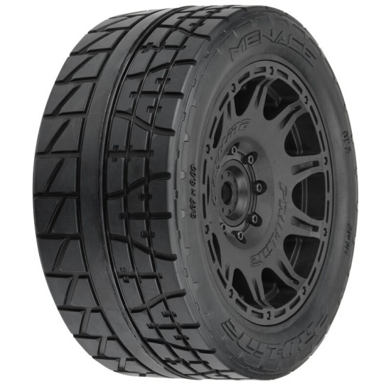 Proline Menace HP 5.7 Street Met riem versterkte Banden Gemonteerd op Raid Zwarte 8x48 Verwijderbare 24mm Wiel meenemers (2) voor X-MAXX, KRATON 8S
