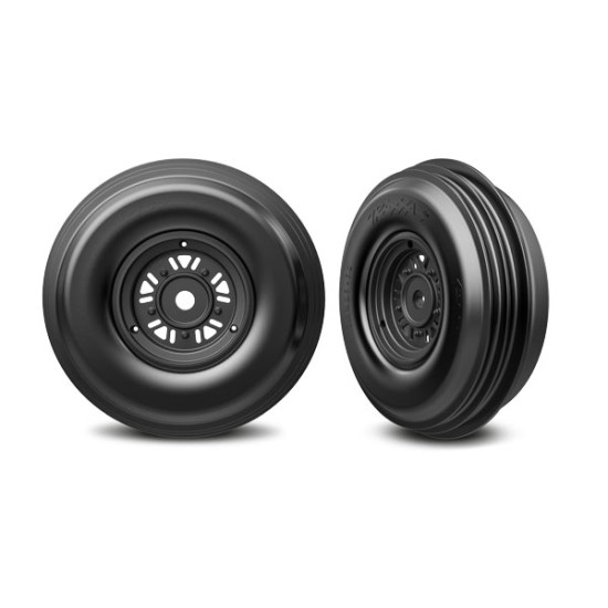 Tires & wheels, assembled, glued (Pro Scale Sand Car black wheels, ribbed tires, dual profile (3.2" outer, 4.9" inner), foam inserts) (front) (1 left, 1 right)