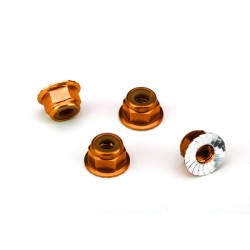 Nuts, aluminum, flanged, serrated (4mm) (orange-anodized) (4)