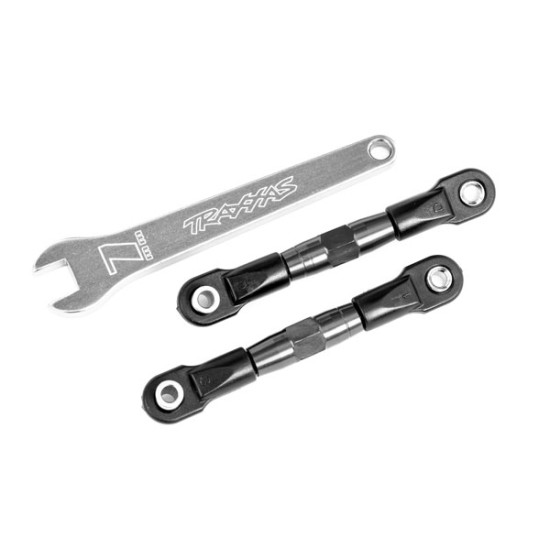 Camber links, rear (TUBES charcoal gray-anodized, 7075-T6 aluminum, stronger than titanium) (2) (assembled with rod ends and hollow balls)/ aluminum wrench (1) (fits Drag Slash)