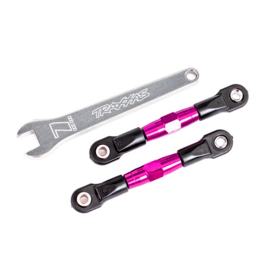 Camber links, rear (TUBES pink-anodized, 7075-T6 aluminum, stronger than titanium) (2) (assembled with rod ends and hollow balls)/ aluminum wrench (1) (fits Drag Slash)