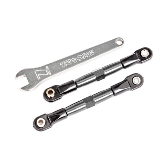 Camber links, front (TUBES charcoal gray-anodized, 7075-T6 aluminum, stronger than titanium) (2) (assembled with rod ends and hollow balls)/ aluminum wrench (1) (fits Drag Slash)