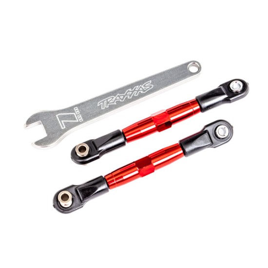 Camber links, front (TUBES red-anodized, 7075-T6 aluminum, stronger than titanium) (2) (assembled with rod ends and hollow balls)/ aluminum wrench (1) (fits Drag Slash)