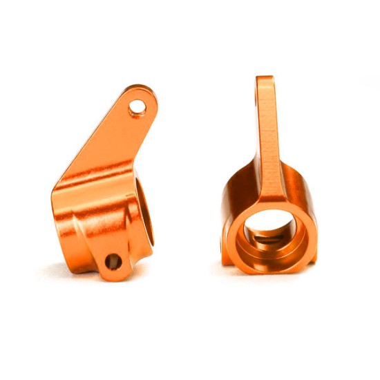 Steering blocks, Rustler/Stampede/Bandit (2), 6061-T6 aluminum (orange-anodized)/ 5x11mm ball bearings (4)