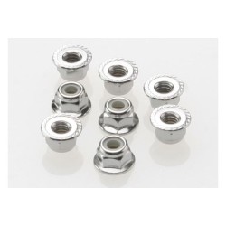 Nuts, 4mm flanged nylon locking (steel, serrated) (8)