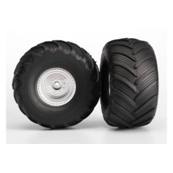 Tires & wheels, assembled, glued (satin chrome wheels, Terra Groove dual profile tires, foam inserts) (nitro rear/ electric front) (2)