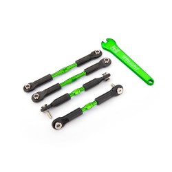 Turnbuckles, aluminum (green-anodized), camber links, front, 39mm (2), rear, 49mm (2) (assembled w/rod ends & hollow balls)/ wrench