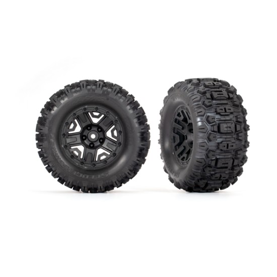 Tires & wheels, assembled, glued (black 2.8' wheels, Sledgehammer tires, foam inserts) (electric rear) (2) (TSM rated)