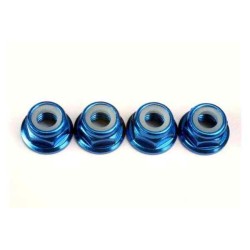 Nuts, 5mm flanged nylon locking (aluminum, blue-anodized) (4