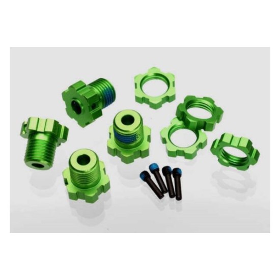 Wheel hubs, splined, 17mm (green-anodized) (4)/ wheel nuts,