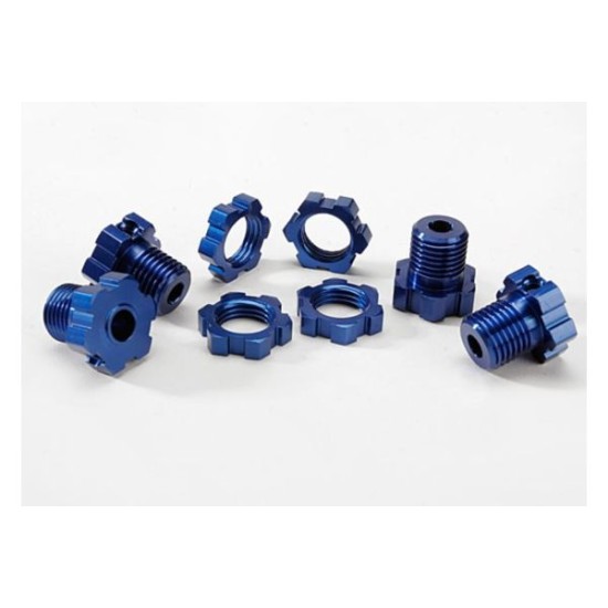Wheel hubs, splined, 17mm (blue-anodized) (4)/ wheel nuts, s