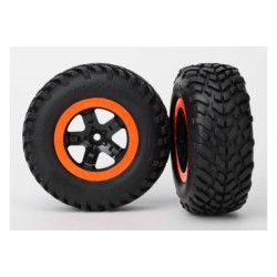 Tire & wheel assy, glued (SCT black, orange beadlock wheels,