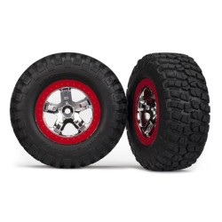 Tires & wheels, assembled, glued (SCT chrome, red beadlock style wheels, BFGoodrich Mud-Terrain T/A KM2 tires 2pcs