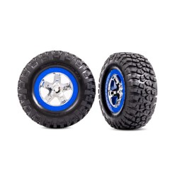 Tires & wheels, assembled, glued (SCT chrome, blue beadlock style wheels, BFGoodrich Mud-Terrain T/A KM2 tires 2pcs