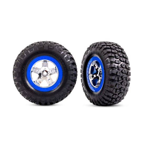 Tires & wheels, assembled, glued (SCT chrome, blue beadlock style wheels, BFGoodrich Mud-Terrain T/A KM2 tires, foam inserts) (2) (2WD front)