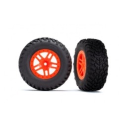 Tires en wheels, assembled, glued (SCT Split-Spoke orange wheels, SCT off-road ra