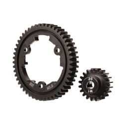Spur gear, 50-tooth, steel (wide-face)/ gear, 20-T pinion (1.0 metric pitch) (fits 5mm shaft)/ set screw
