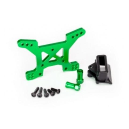 Shock tower, front, 7075-T6 aluminum (green-anodized) (1)/ body mount bracket (1)