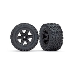 Traxxas Tires and wheels, assembled glued 2.8 Rustler 4X4 black wheels Talon Extreme