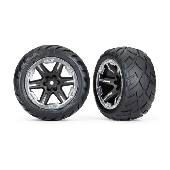 Tires & wheels, assembled, glued (2.8') (RXT black & chrome wheels, Anaconda tires, foam inserts) (4WD electric front/rear, 2WD electric front only) (2) (TSM rated)