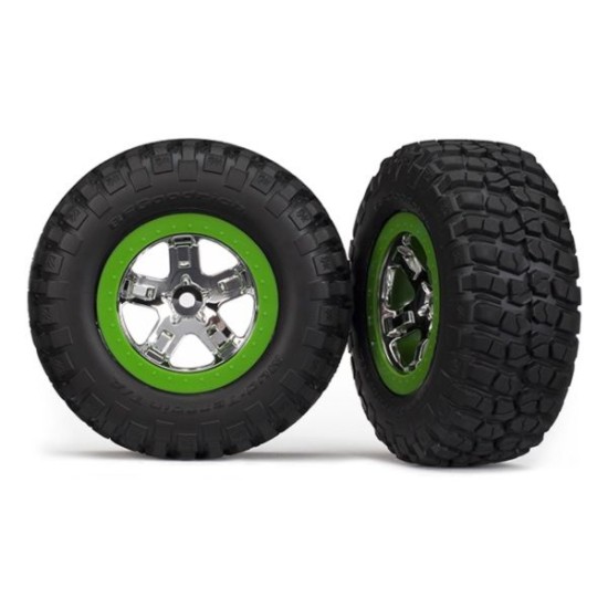 Banden en wielen, verlijmd (SCT, chroom, groene beadlock velg, BFGoodrich Mud-Terrain T/A KM2 band, schuimrubberen inserts) (2) (4WD voor/achter, 2WD alleen achter)