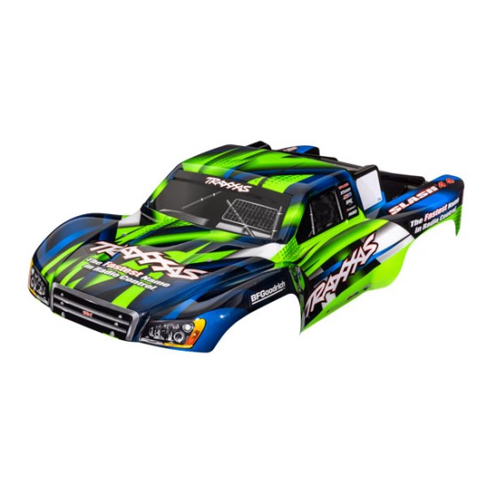 Body, Slash 4X4 (also fits Slash VXL & Slash 2WD), green & blue (painted, decals applied)