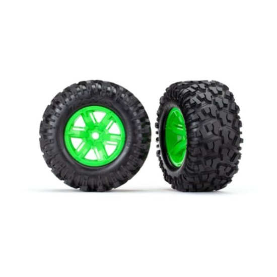 Tires & wheels, assembled, glued (X-Maxx green wheels, Maxx AT tires, foam inser