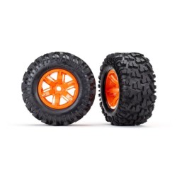 Tires & wheels, assembled, glued (X-Maxx orange wheels, Maxx AT tires, foam inse