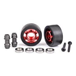 Wheels, wheelie bar, 6061-T6 aluminum (red-anodized) (2)/ axle, wheelie bar, 6061-T6 aluminum (2)/ 10x15x4 ball bearings (4)