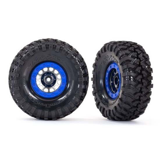 Tires and wheels, assembled, glued (Method 105 1.9' black chrome, blue beadlock style wheels, Canyon Trail 4.6x1.9' tires, foam inserts) (1 left, 1 right)