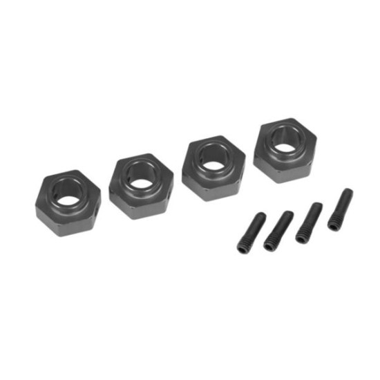 Wheel hubs, 12mm hex, 6061-T6 aluminum (charcoal gray-anodized) (4)/ screw pin (