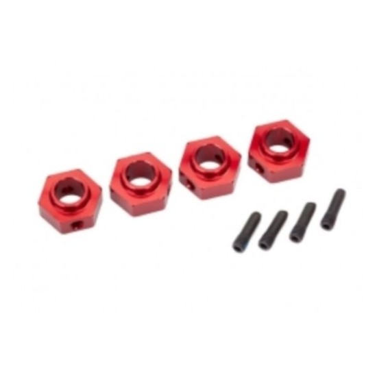 Wheel hubs, 12mm hex, 6061-T6 aluminum (red-anodized) (4)/ screw pin (4)
