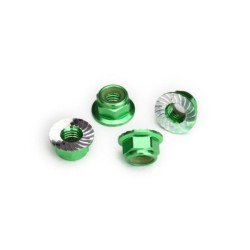 Nuts, 5mm flanged nylon locking (aluminum, green-anodized, serrated) (4)