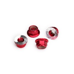 Nuts, 5mm flanged nylon locking (aluminum, red-anodized, serrated) (4)