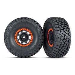 Tires and wheels, assembled, glued (Desert Racer wheels, black with orange beadl