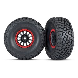 Tires and wheels, assembled, glued (Method Racing wheels, black with red beadloc