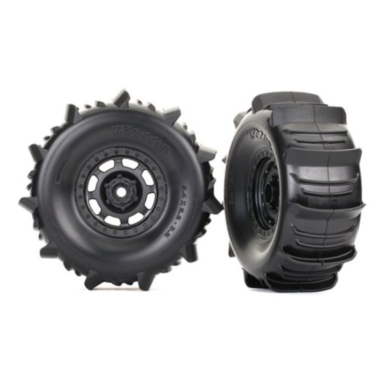 Tires and wheels, assembled, glued (Desert Racer wheels, paddle tires, foam inse