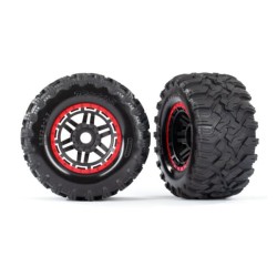 Tires & wheels, assembled, glued (black, red beadlock style wheels, Maxx MT tire