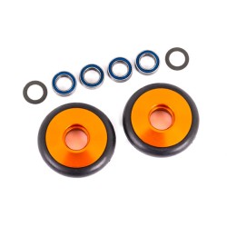 Wheels, wheelie bar, 6061-T6 aluminum (orange-anodized) (2)/ 5x8x2.5mm ball bearings (4)/ o-rings (2)/ 5x8x0.3mm TW (2)