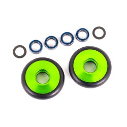 Wheels, wheelie bar, 6061-T6 aluminum (green-anodized) (2)/ 5x8x2.5mm ball bearings (4)/ o-rings (2)/ 5x8x0.3mm TW (2)