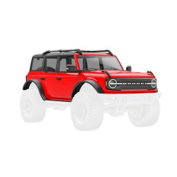 Body, Ford Bronco (2021), complete, red (includes grille, side mirrors, door handles, fender flares, windshield wipers, spare tire mount, & clipless mounting)